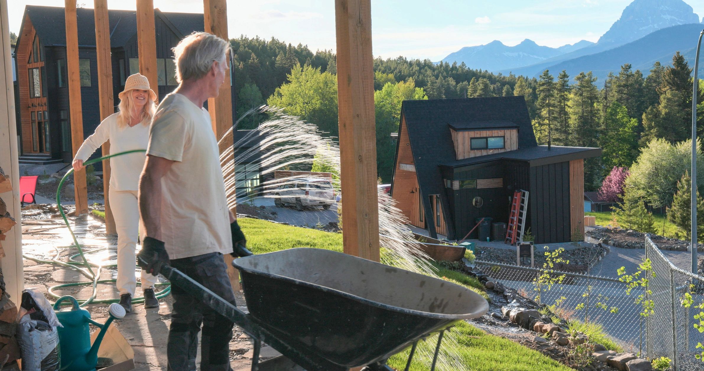 Senior couple gardening together outdoors